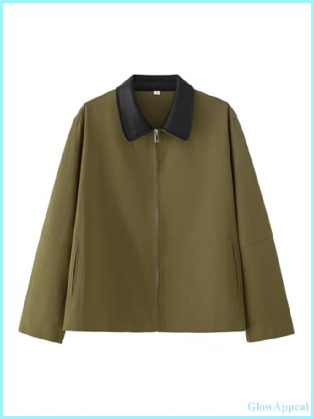 Womens Cropped Barn Jacket Contrast Collar Canvas Utility Coat Pockets